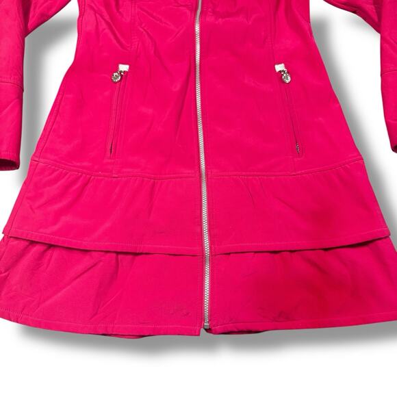 Betsey Johnson Trench Coat Cranberry Pink Medium Fleece Lined Preppy Fall Jacket - Picture 4 of 11